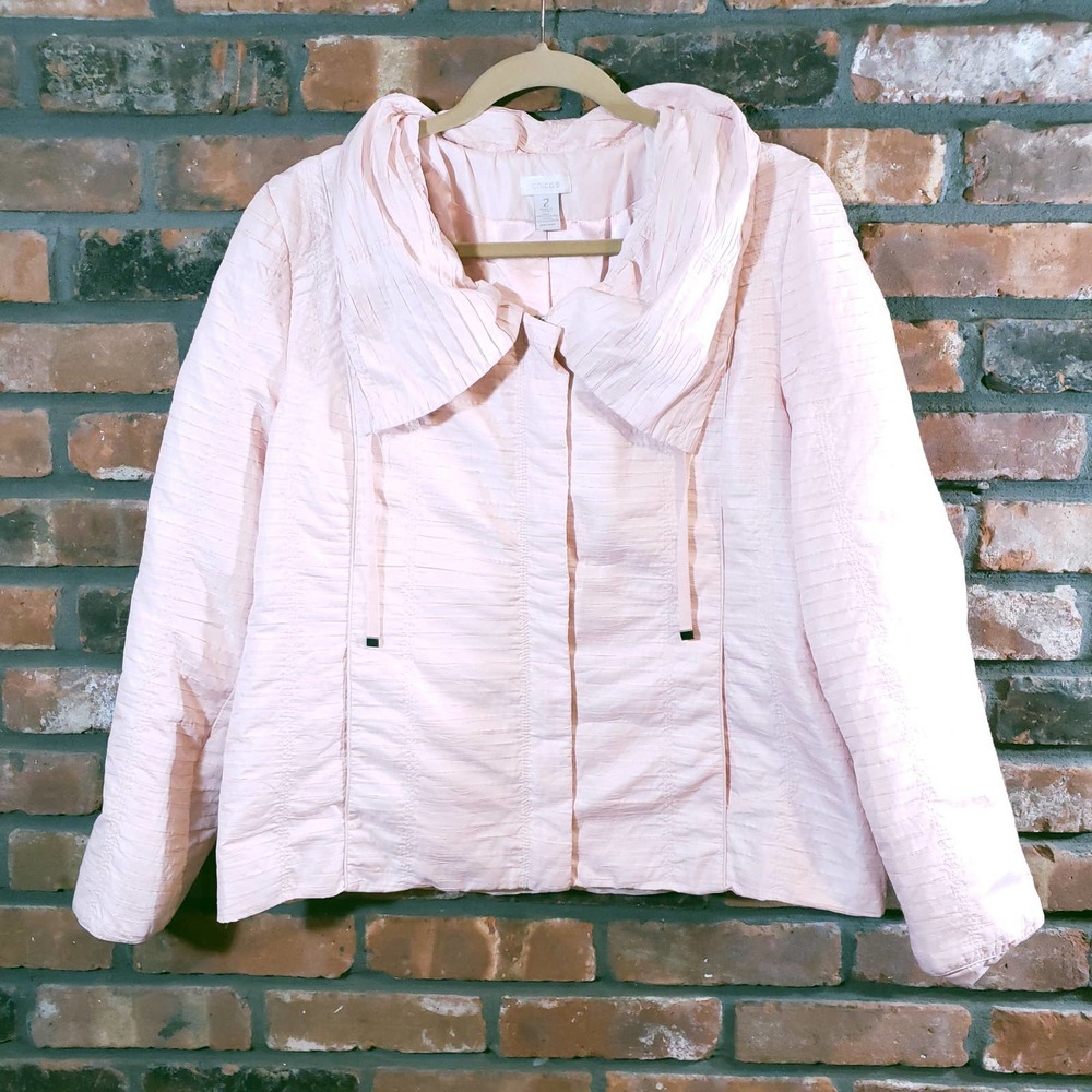 Chico's Textured Pink Full Zip Lightweight Spring Jacket Women's 2 / US 12
